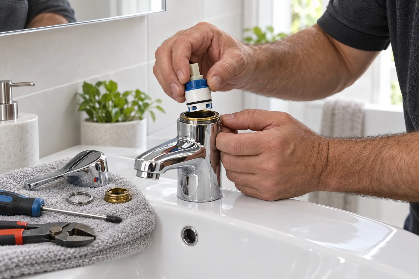 Remplacement de la cartouche céramique d'un mitigeur de lavabo dans le Val-de-Marne